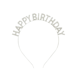 Happy Birthday Headband (Silver Rhinestones)