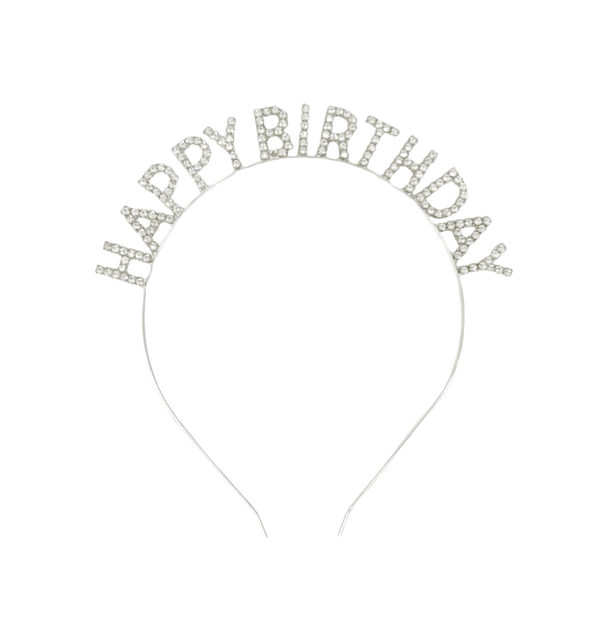 Happy Birthday Headband (Silver Rhinestones)