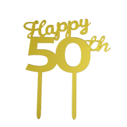 "Happy 50th" Gold Acrylic Tag
