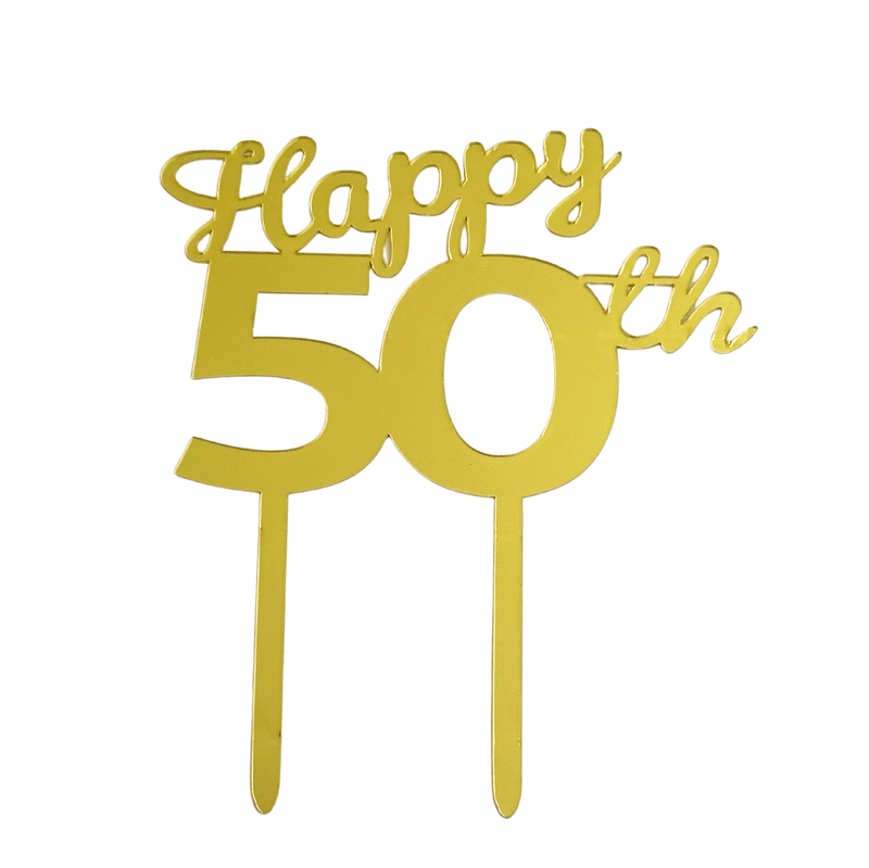 "Happy 50th" Gold Acrylic Tag