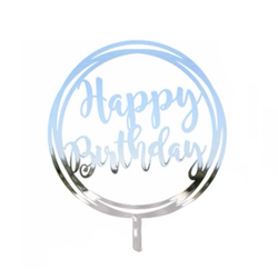 "Happy Birthday" Silver Small Round Topper