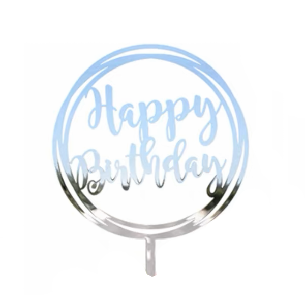 "Happy Birthday" Silver Small Round Topper