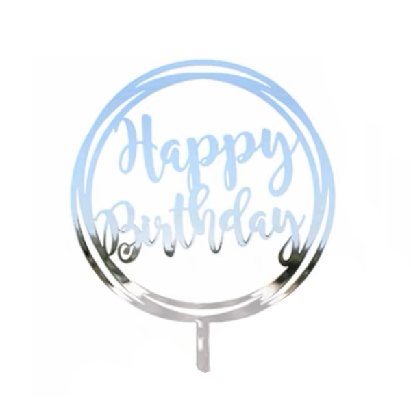 "Happy Birthday" Silver Small Round Topper