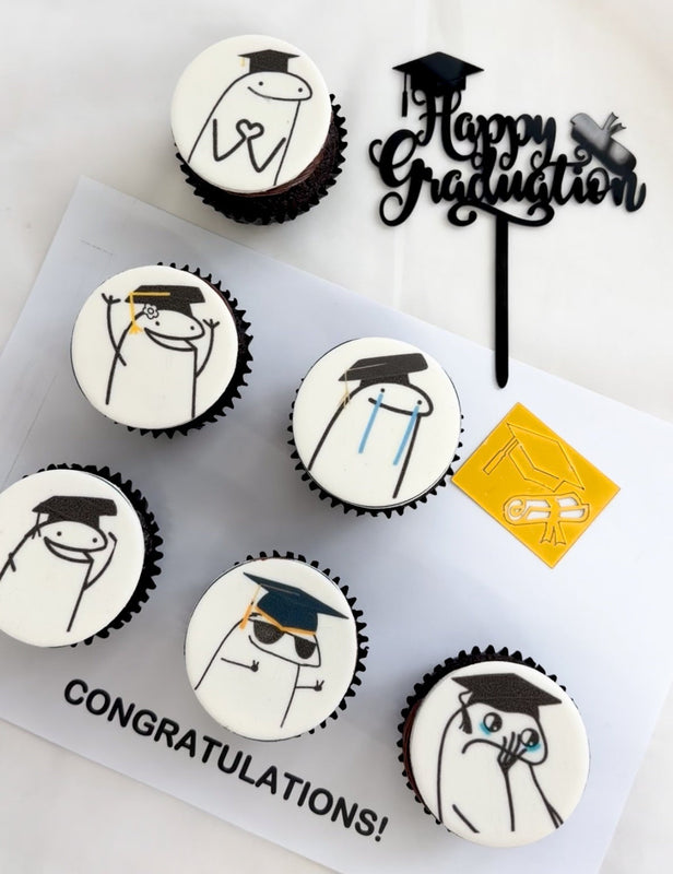 Box of 6 Flork Meme Graduation Cupcake & Topper Set