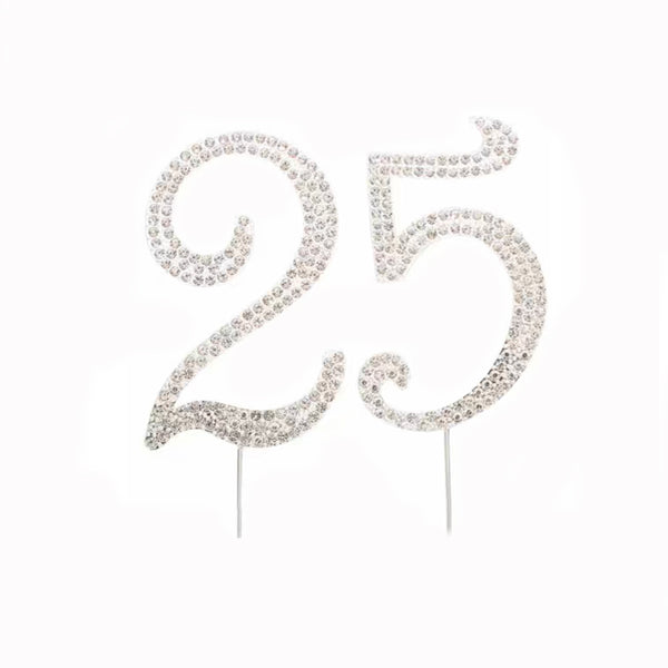"25" Silver Crystal Rhinestones Cake Topper