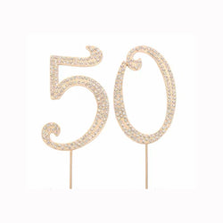 "50" Golden Crystal Rhinestones Cake Topper