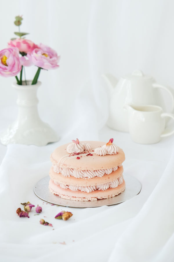 Strawberry Rose Macaron Cake