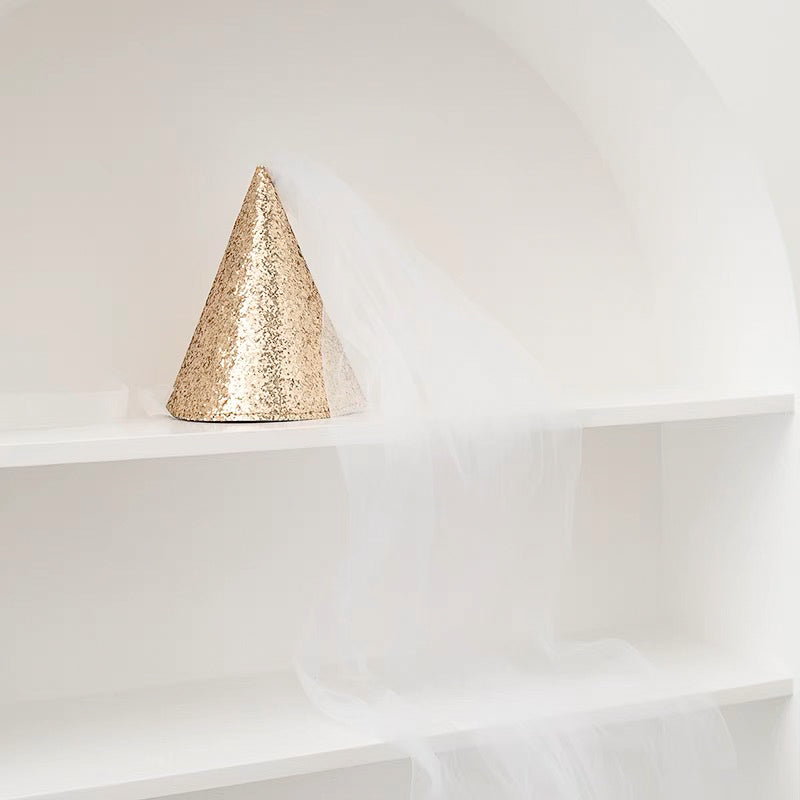 Gold Sparkly Party Hat with Tulle Tail